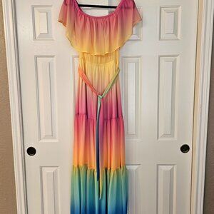 Off shoulder ombre color maxi